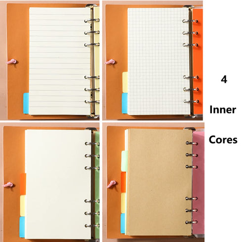Detachable Hand Ledger Refillable Diary Sketchbook Notebook Handbook Loose-Leaf with Four Inner cores Leather, Blue
