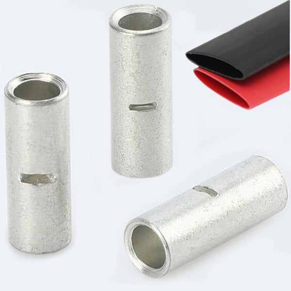 4 Gauge Non-Insulated Butt Connectors 10 PCS Crimp Butt Splice Connectors with 10 PCS Heat Shrink Tube