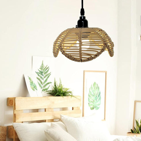 PINSOMM-US Woven Pendant Light Shade, Rattan Lamp Shade Creative Light Cover Chandelier Shade Paper Woven Vintage Floor