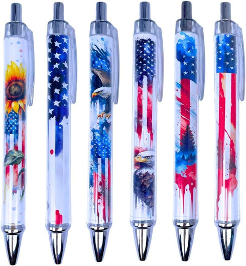 YJ PREMIUMS 6PC American Flag Pens, Eagle Black and White Striped Ink Pen for 4th USA Themed Gifts for Military Veterans