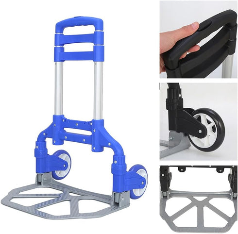 Homgrace 150 lb Hand Truck and Dolly up to Capacity, Adjustable Aluminum Folding Hand Cart with PU Rubber Wheels (Blue)