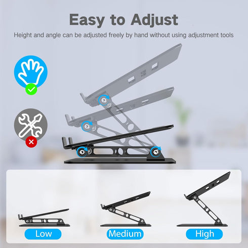 Gogoonike 10-15.6 Adjustable Laptop Stand for Desk, Metal Foldable Laptop Riser Holder, Portable Desktop Book Stands