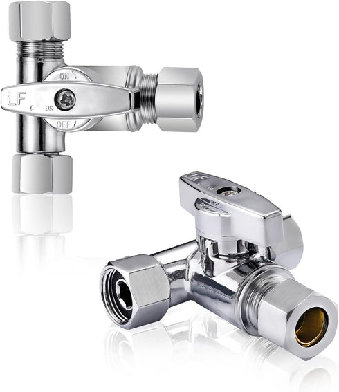 Lead-Free Brass Chrome-Plated Add-A-Tee 3-Way Angle Stop Valve, 3/8 Inch for Water Filters