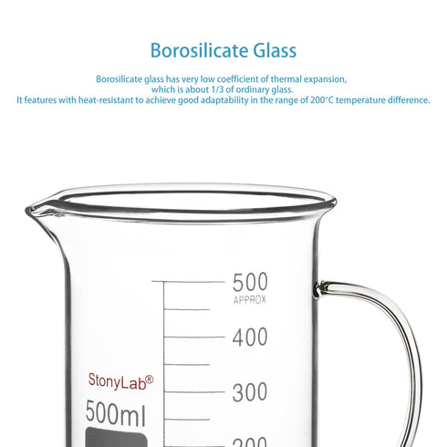 stonylab 500 ml Glass Beaker with Handle, Borosilicate Graduated Low Form Griffin Beaker