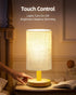 pickrelax Small Touch Table Lamp for Bedroom, Bedside Lamp for Warm Light LED Desk Lamp, Wood Base Round Flaxen Fabric