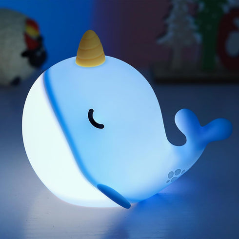 Fuloon Narwhal Night Light with Whale Shape, Squishy Silicone Kids Lamp, Safe