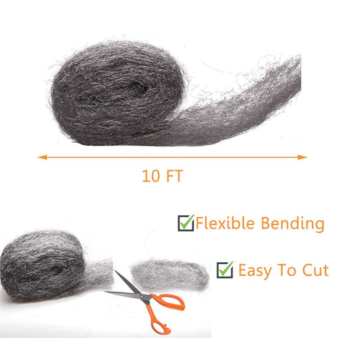 Steel Wool Mice Control, 2 Pack 3"x10 Ft Hole Filler, Gap Blocker, Barrier for Protecting Against Animals in Holes,