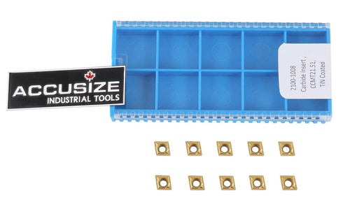 Accusize Industrial Tools CCMT21.51 - Tin Coated Carbide Inserts, 10 Pcs/Box, 2100-1008x10