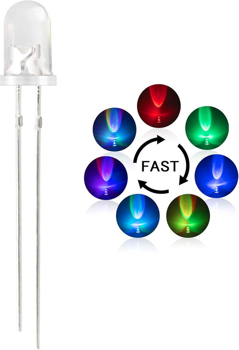 DiCUNO 100pcs 5mm RGB Multicolor Fast Blinking LED Diodes, Clear Round Lens Diffused Flicker Electronic Components