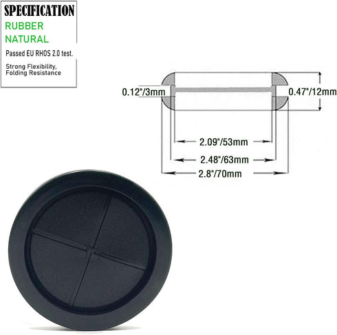 2-1/2 in Rubber Grommets for Wiring - Double-Sided Rubber Plugs for Round Holes, 3 Pcs, Black