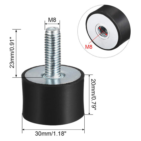 uxcell M8 Thread Male Female Rubber Mounts, Vibration Isolators, Shock Absorber 30mm x 20mm Black