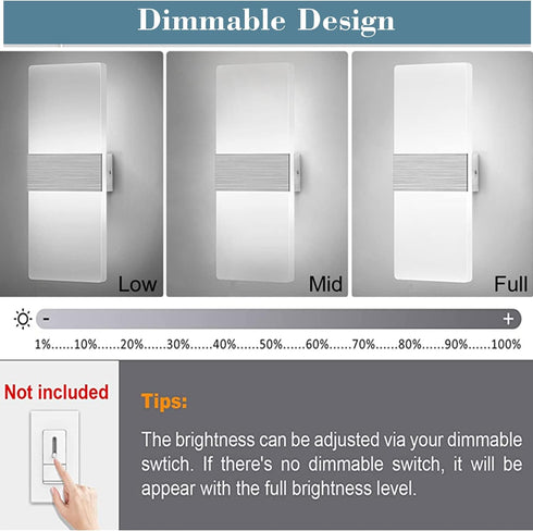 Dimmable 12W, HS521-1 Lightess Modern Wall Sconce Up Down Wall Lights Acrylic LED Wall Lamp for Hallway Bedroom