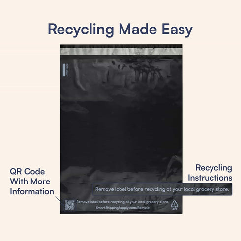 SMART 12x15.5 Recycled Poly Mailers, 100 Pack of Black Eco-Friendly Mailing Bags, Recyclable & Sustainable Supplies