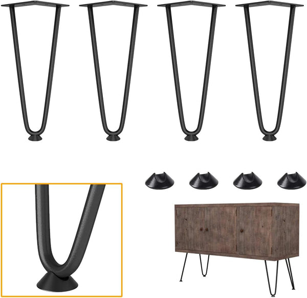 Genius Iron Hairpin Furniture Legs 10 inch, 3/8" Solid Metal Steel Firm