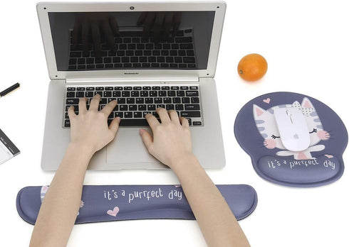 RICHEN Keyboard Wrist Rest and Mouse Pad with Wrist Support, Memory Foam Set for Computer/Laptop/Mac,Gaming and Office, Sturdy & Comfortable & Lightweight for Easy Typing & Pain Relief (Cute Cat)