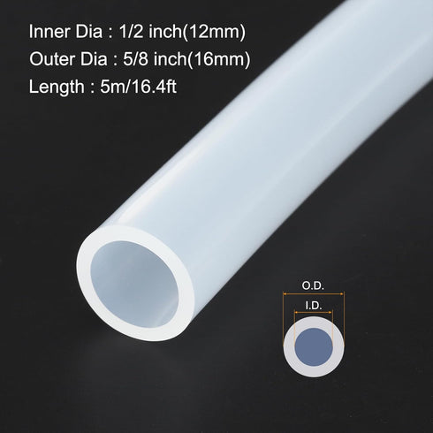 5m(16ft) 12mm(1/2") ID x 16mm(5/8") OD Silicone Tubing Clear Industrial Plastic Tubing Pure Silicone Hoses for Pump Siphoning Draining Irrigation Brewing