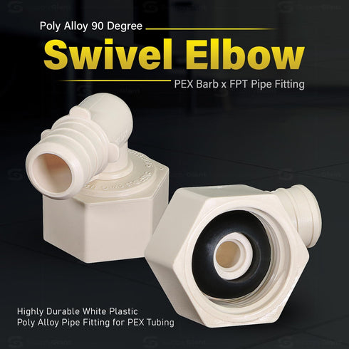 QQTM1212-5 Plastic Poly Alloy 90 Degree Swivel Elbow PEX x FPT Barb Pipe Fitting 1/2'' x 1/2'' White (5 Pack) by Supply Giant
