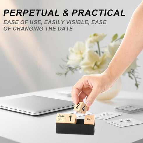 Cosmos Desk Calendar Perpetual Date Desk Calendar Blocks Month Date Weekday Display Calendar Wooden Cubes for Home