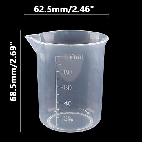 100ml/3.4oz Plastic Graduated Beaker (3 Pack), Transparent PP Measuring Cup Mixing Cup for Kitchen Lab