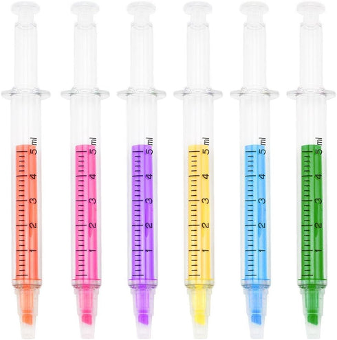 Syringe Highlighter Pens - 6 Colors, 24pc Set