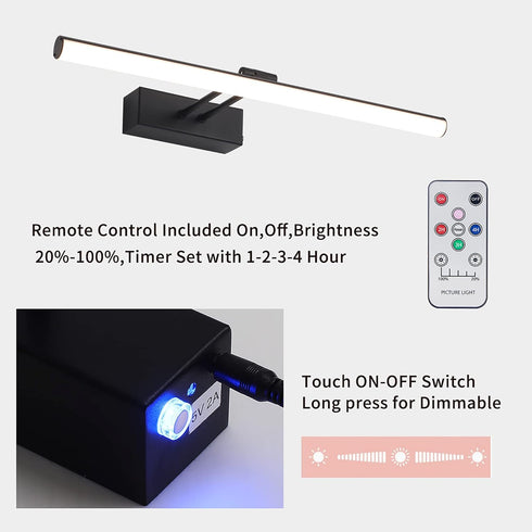 HOWMZON Remote,16 inch Black Picture Light, Battery Operated Painting Lighting with Led Art Lamp, Wirelless Wall