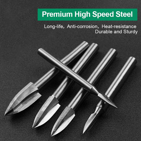 Wood Carving Drill Bits Set for Dremel Rotary Tool, 5Pcs Engraving Accessories with 1/8” Shank for DIY Carving