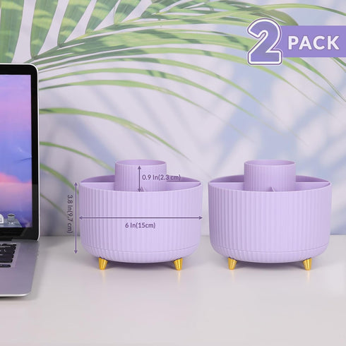 SKYDUE 2 Pack Pen Holder, 360 Degree Rotating Pencil Holder for Desk Organizer, Rotating Desktop Pen Organizer with 5 Slots, Office Supplies, Pencil Cup for Office, School, Home by SKYDUE