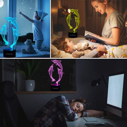 Comiwe 3D Toys,16 Dolphin Illusion Night Light Colors Change Smart Touch & Remote Control,Home Decor LED Bedside Table