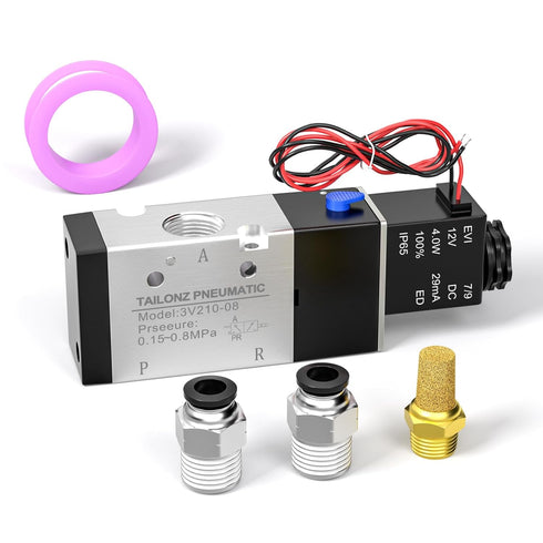 TAILONZ PNEUMATIC 1/8"NPT Solenoid Valve 3V110-06, DC12V Single Coil Pilot-Operated Electric