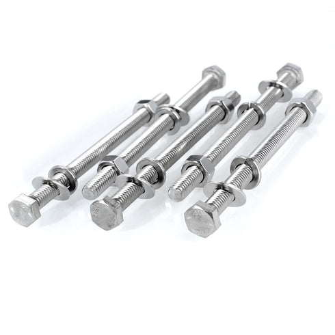 (5 Sets) 5/16-18x5" Hex Head Stainless Steel Bolts and Nuts with Flat & Lock Washers, Fully Threaded Kit