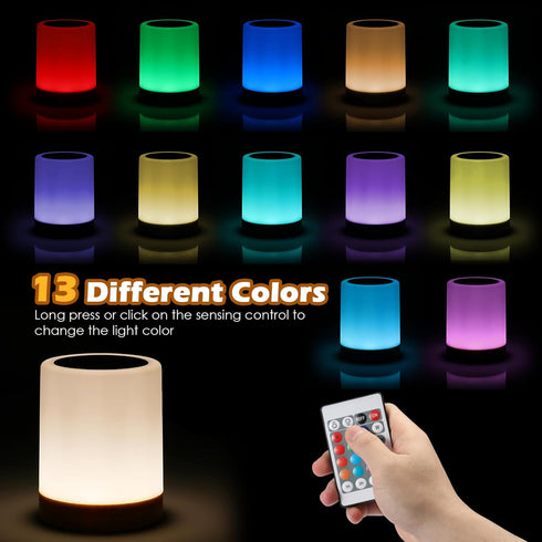 Night Light, LED Touch Bedside Table Lamp, Muti-Colour, USB Rechargeable, Remote Control, Portable Lamp for Baby Bedroom, Living Room by Auxmir
