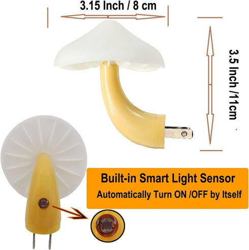 2 Pack 7-Color AUSAYE LED Cute Mushroom Night Light Plug into Wall Lamp Changing Sensor Night Lights for Kids Adults