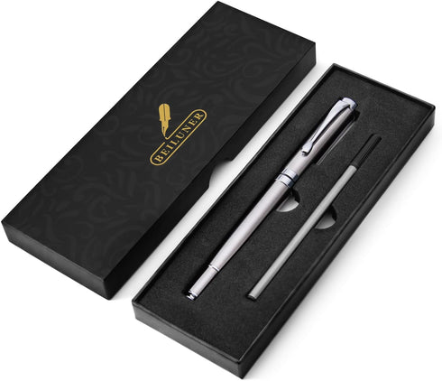 BEILUNER Silver Ballpoint Pens, Stainless Steel Body, Smooth Writing Experience, Dishwasher Safe Gift Box with Refill