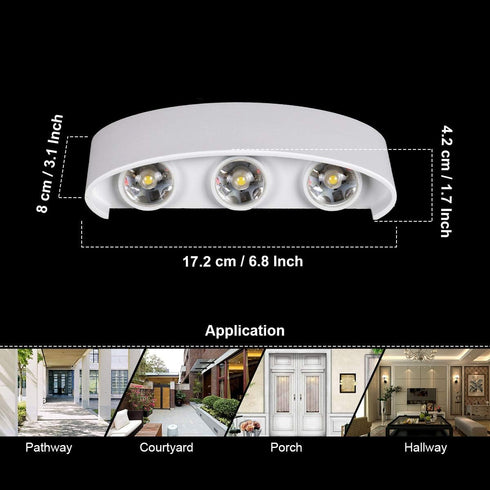 6W 3000K Kawell Waterproof Modern Wall Sconces LED Wall Light Up Down Aluminum Wall Lamp LED Indoor Outdoor