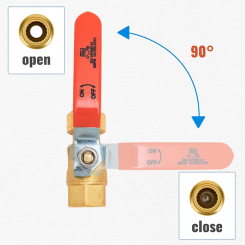 SUNGATOR 1/2 Inch PTC x 1/2 Inch FNPT Pushfit Female Ball Valve, No Lead Brass Plumbing Fittings, Pack of 2 with Clip