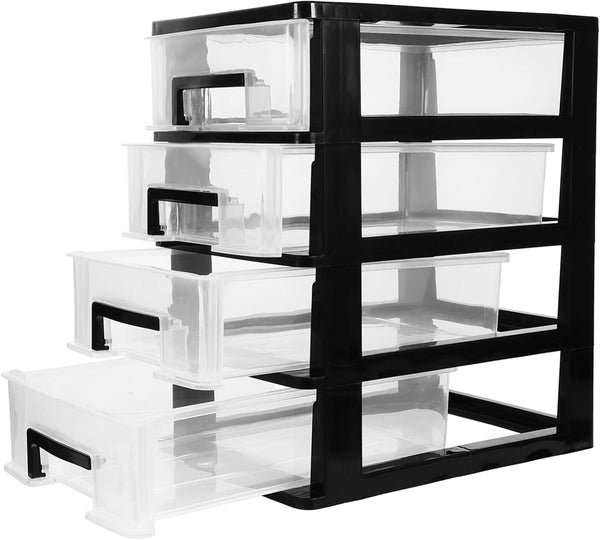 Gatuida Plastic Storage Drawers, 4 Drawer Desktop Organizer, Clear Plastic Makeup Organizer, Stackable Storage Box,