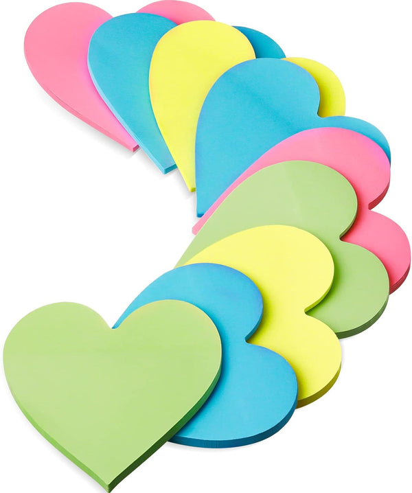 Marspark 9 Pack Heart Shaped Sticky Notes, 3 x 3 Inches Colorful Memo for Home Office School Supplies
