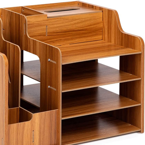 Wooden Desk Organizer - Multifunctional Home Office Art Supplies Organizer, Easy to Assemble (Light MDF Panel)