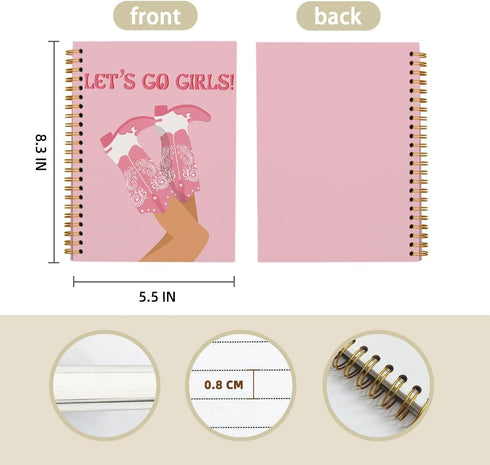 Preppy Pink College Ruled Spiral Notebook - Let’s Go Girls, Pink Preppy Boots Hardcover Journal for Girls School