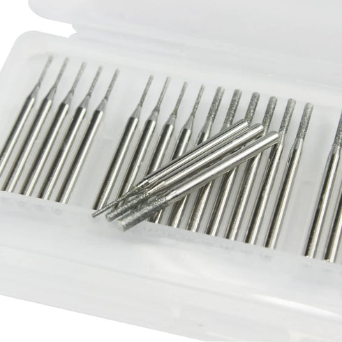 ?????? ???? 30 Pcs Needle Shape Diamond Burr Set, 1/8'' Shank Diamond Mounted Bead Reamer Stone Carving Set for Rotary Tools includes Dremel (Size:1mm,2mm,3mm)