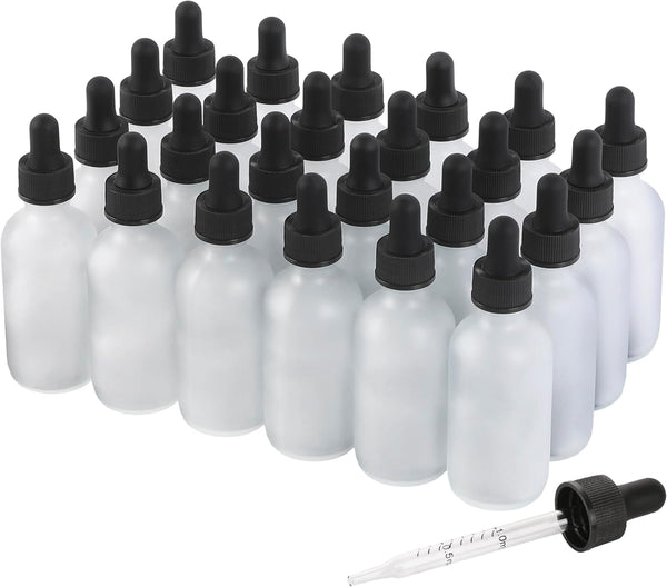 24 Pack, 2oz Glass Dropper Bottle, Preety Texture Tincture Bottles with Precise Scales, Leak-Proof Design for Easy
