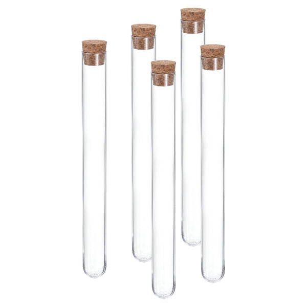 PATIKIL 15ml Plastic Test Tubes with Cork Stoppers, 5Pcs for Scientific Party Decoration, Clear