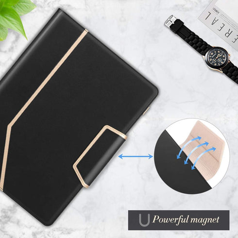 Toplive Black Padfolio Portfolio Case, Executive Business Folder with Document Sleeve, A4 Size Clipboard & Card Holders