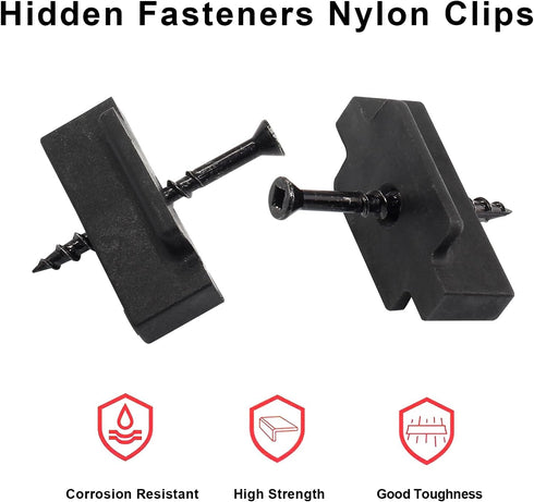50Pcs Black Nylon Plastic Hidden Fasteners Clips for Deck Fastening, Universal Deck Fastener Clips with Metal Screws