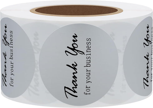 Hybsk Gold Foil Thank You for Your Business Stickers, 1.5" Round, Total 500 Labels Per Roll (Silver)