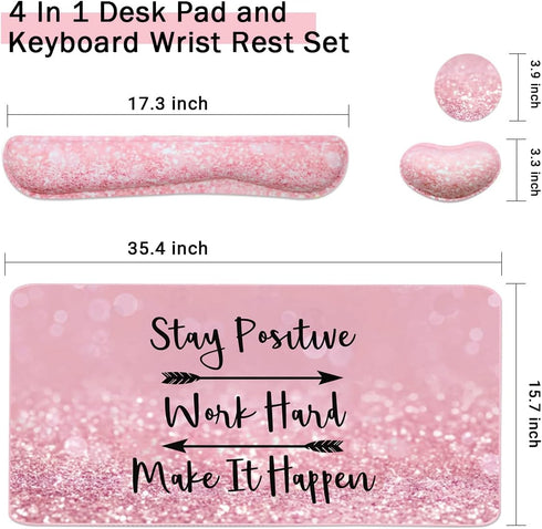 Large Mouse Pad and Keyboard Wrist Rest, 4-in-1 Gaming Desk Pad with Wrist Support for Home Office Study Game-Pink