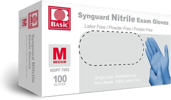 Basic Medical Nitrile Exam Gloves, Latex-Free & Powder-Free, Disposable Gloves (Pack of 100, Blue)