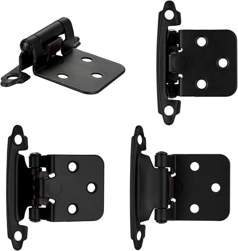 4 Pack (2 Pair) Matte Black Self Closing Cabinet Hinges for Flush Mount Kitchen Cabinet Door