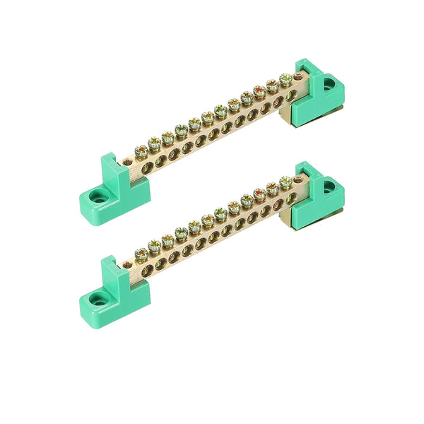 MECCANIXITY Terminal Ground Bar Screw Block, 12 Positions Green Brass for Electrical Distribution, Pack of 2