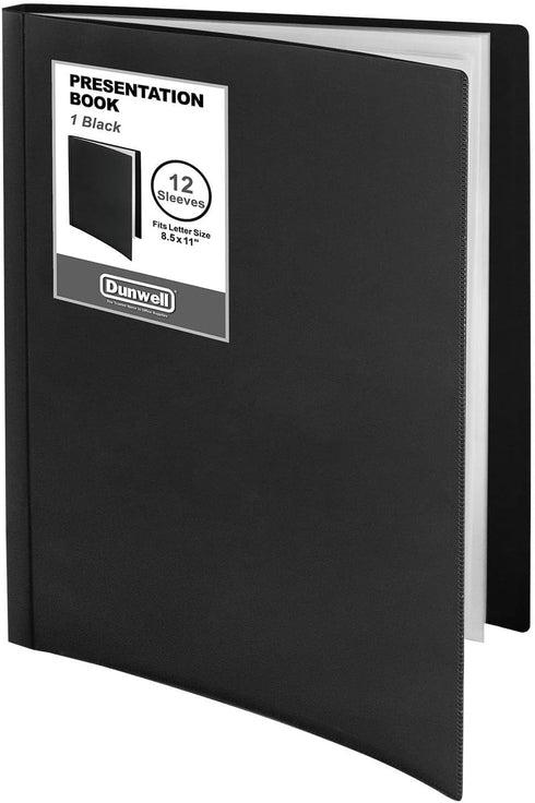 Dunwell Presentation Binder, 12-Pocket Portfolio Binder with Plastic Sleeves, Displays 24 Pages (Black)